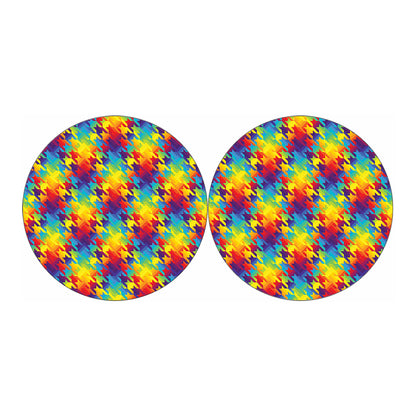 Rainbow Houndstooth Pattern Print Car Coasters