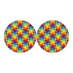 Rainbow Houndstooth Pattern Print Car Coasters
