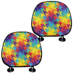 Rainbow Houndstooth Pattern Print Car Headrest Covers