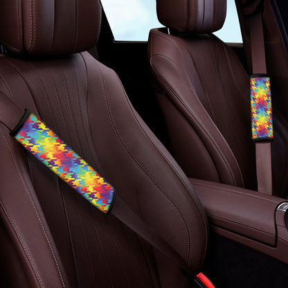Rainbow Houndstooth Pattern Print Car Seat Belt Covers