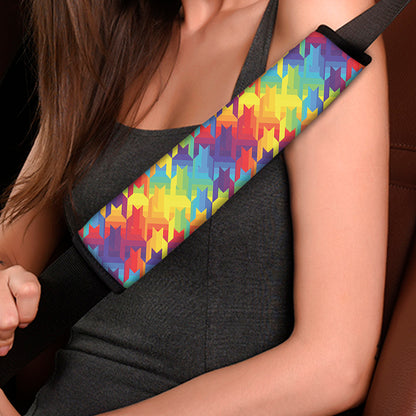 Rainbow Houndstooth Pattern Print Car Seat Belt Covers