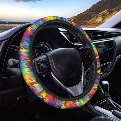 Rainbow Houndstooth Pattern Print Car Steering Wheel Cover