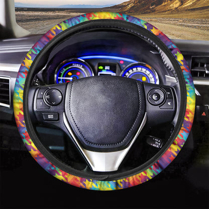 Rainbow Houndstooth Pattern Print Car Steering Wheel Cover