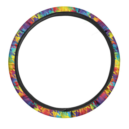 Rainbow Houndstooth Pattern Print Car Steering Wheel Cover
