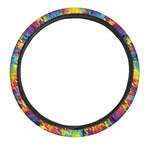 Rainbow Houndstooth Pattern Print Car Steering Wheel Cover