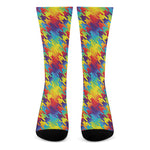 Rainbow Houndstooth Pattern Print Crew Socks
