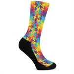 Rainbow Houndstooth Pattern Print Crew Socks