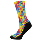 Rainbow Houndstooth Pattern Print Crew Socks