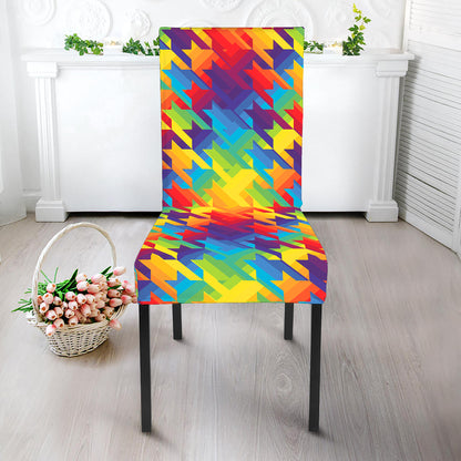 Rainbow Houndstooth Pattern Print Dining Chair Slipcover