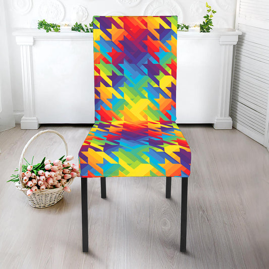 Rainbow Houndstooth Pattern Print Dining Chair Slipcover