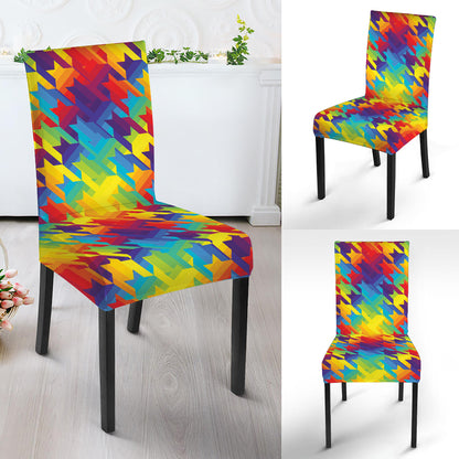 Rainbow Houndstooth Pattern Print Dining Chair Slipcover