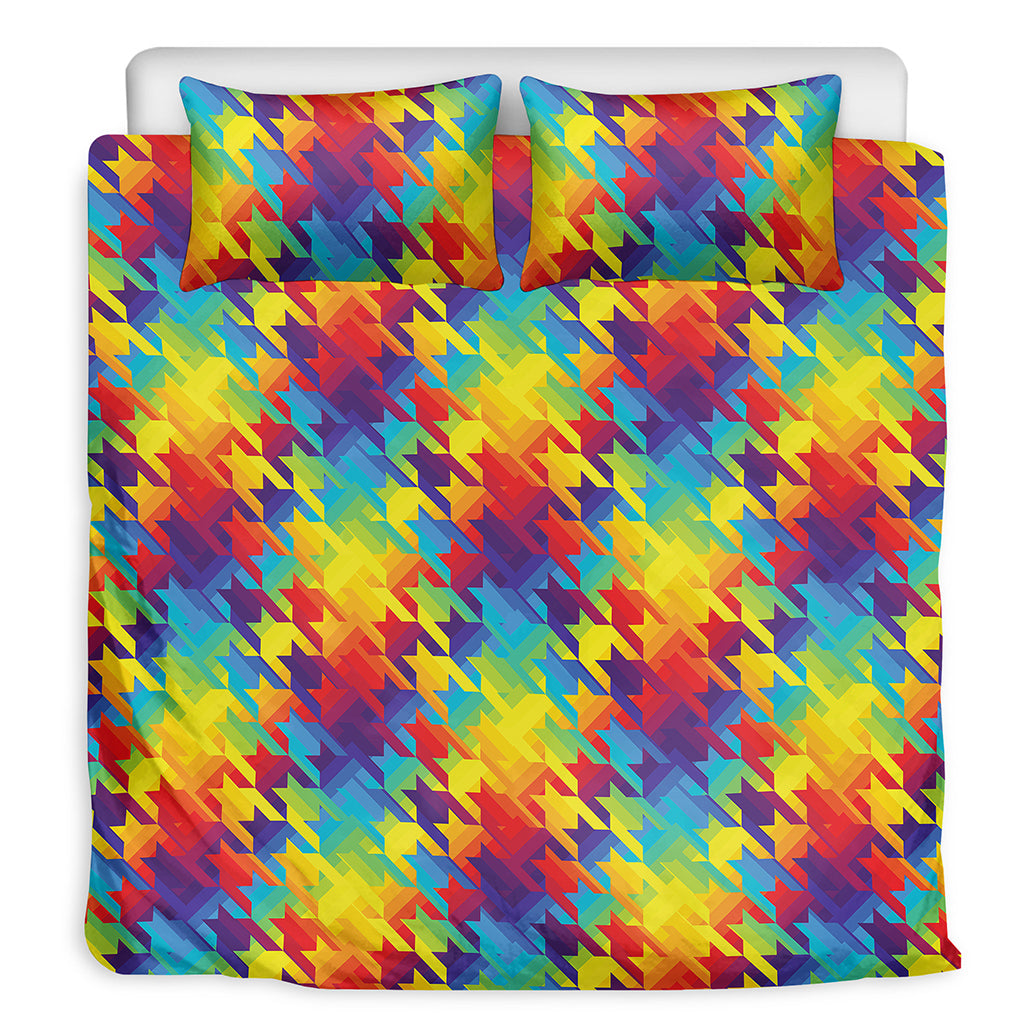 Rainbow Houndstooth Pattern Print Duvet Cover Bedding Set