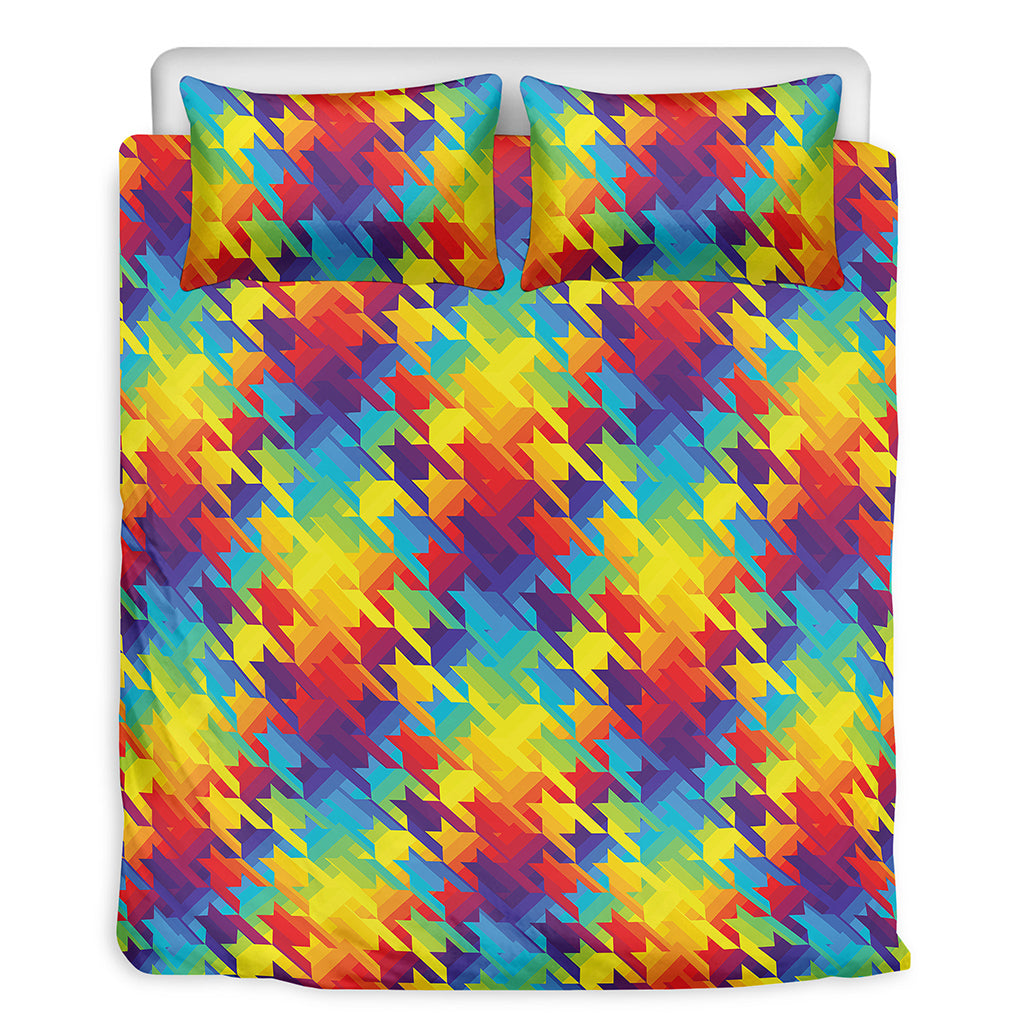 Rainbow Houndstooth Pattern Print Duvet Cover Bedding Set