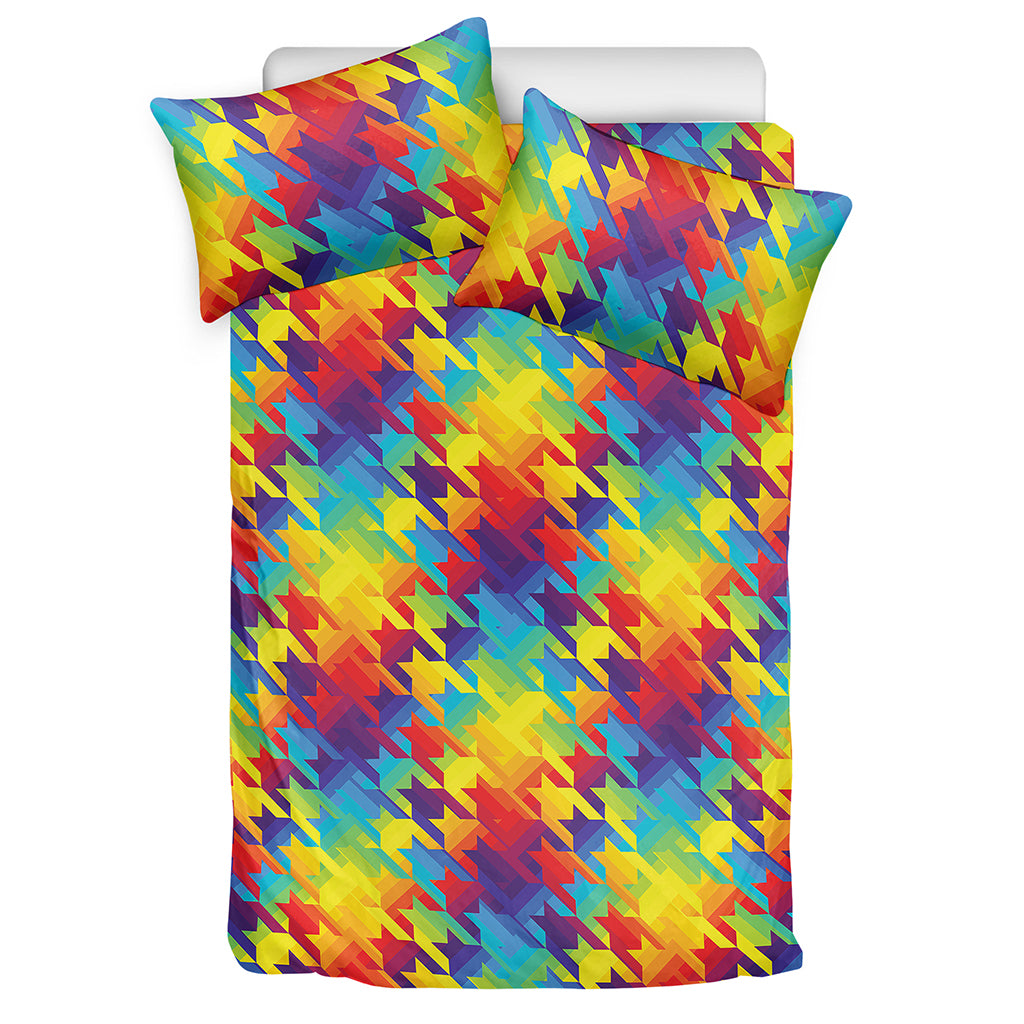 Rainbow Houndstooth Pattern Print Duvet Cover Bedding Set