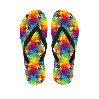 Rainbow Houndstooth Pattern Print Flip Flops