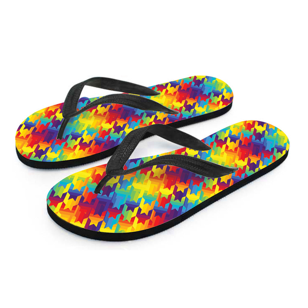 Rainbow Houndstooth Pattern Print Flip Flops
