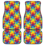 Rainbow Houndstooth Pattern Print Front and Back Car Floor Mats