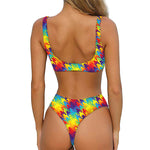 Rainbow Houndstooth Pattern Print Front Bow Tie Bikini