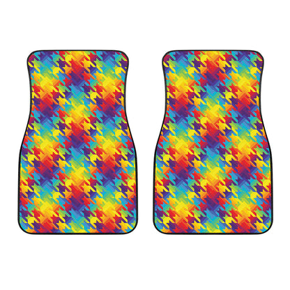 Rainbow Houndstooth Pattern Print Front Car Floor Mats