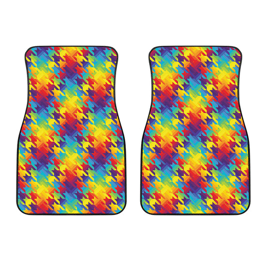 Rainbow Houndstooth Pattern Print Front Car Floor Mats