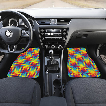 Rainbow Houndstooth Pattern Print Front Car Floor Mats