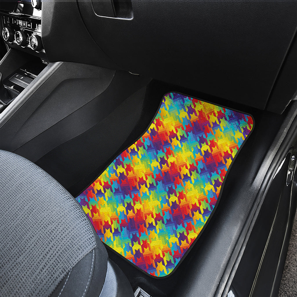 Rainbow Houndstooth Pattern Print Front Car Floor Mats