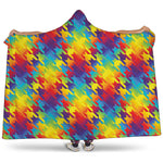 Rainbow Houndstooth Pattern Print Hooded Blanket