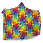 Rainbow Houndstooth Pattern Print Hooded Blanket