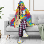 Rainbow Houndstooth Pattern Print Hooded Blanket