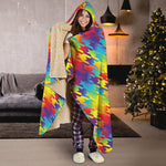 Rainbow Houndstooth Pattern Print Hooded Blanket