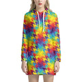 Rainbow Houndstooth Pattern Print Pullover Hoodie Dress