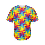 Rainbow Houndstooth Pattern Print Men's Baseball Jersey