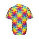 Rainbow Houndstooth Pattern Print Men's Baseball Jersey