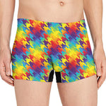 Rainbow Houndstooth Pattern Print Men's Boxer Briefs