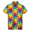 Rainbow Houndstooth Pattern Print Men's Short Sleeve Shirt