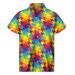 Rainbow Houndstooth Pattern Print Men's Short Sleeve Shirt