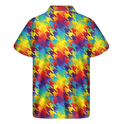 Rainbow Houndstooth Pattern Print Men's Short Sleeve Shirt