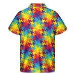 Rainbow Houndstooth Pattern Print Men's Short Sleeve Shirt