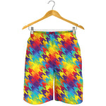 Rainbow Houndstooth Pattern Print Men's Shorts