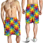 Rainbow Houndstooth Pattern Print Men's Shorts