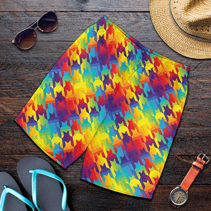 Rainbow Houndstooth Pattern Print Men's Shorts