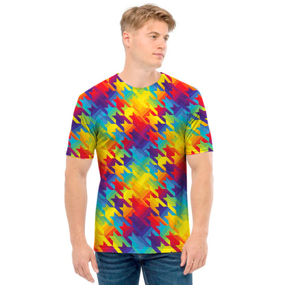 Rainbow Houndstooth Pattern Print Men's T-Shirt