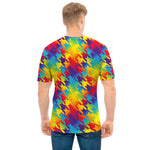 Rainbow Houndstooth Pattern Print Men's T-Shirt