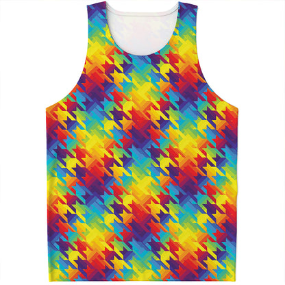 Rainbow Houndstooth Pattern Print Men's Tank Top