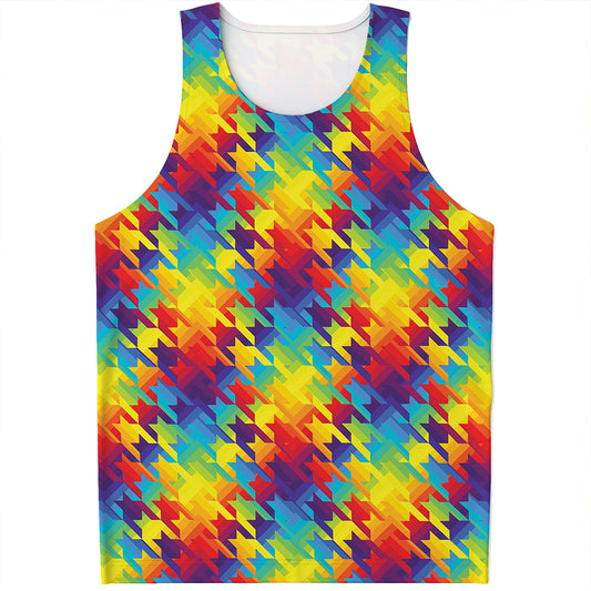 Rainbow Houndstooth Pattern Print Men's Tank Top