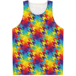 Rainbow Houndstooth Pattern Print Men's Tank Top