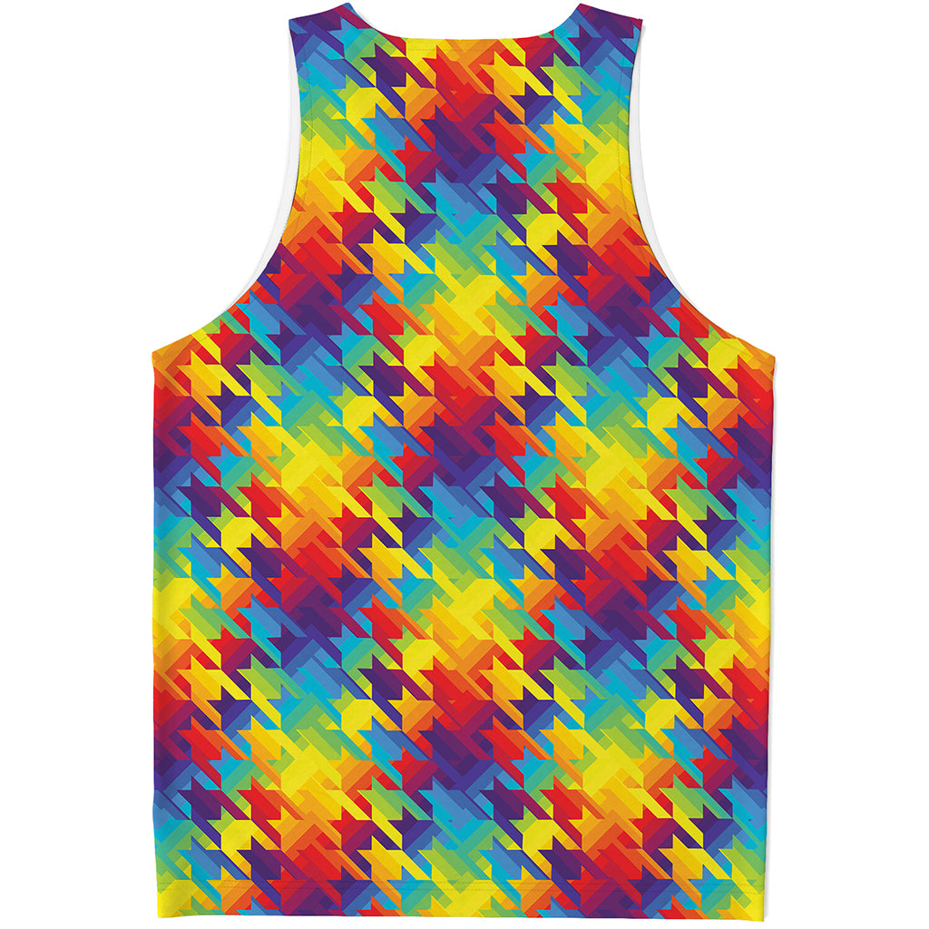 Rainbow Houndstooth Pattern Print Men's Tank Top