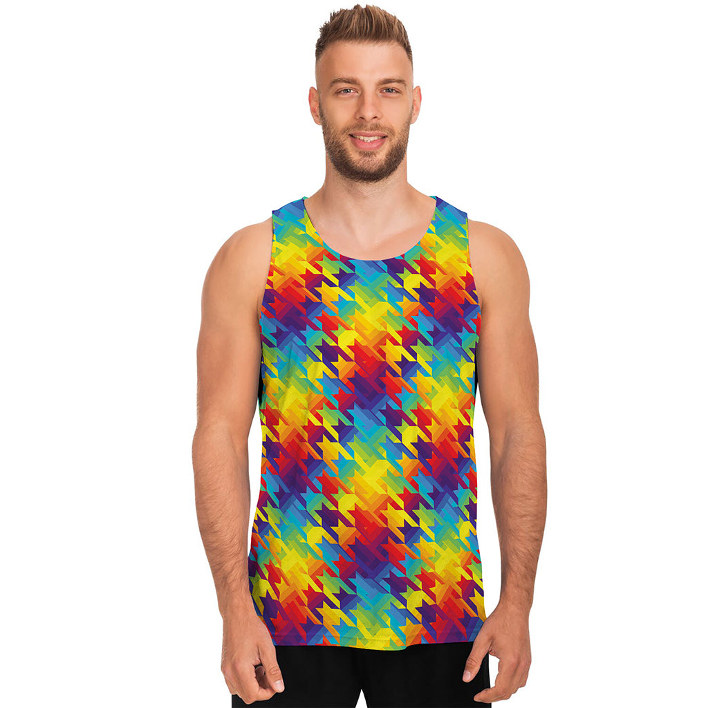 Rainbow Houndstooth Pattern Print Men's Tank Top