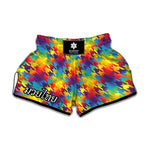 Rainbow Houndstooth Pattern Print Muay Thai Boxing Shorts