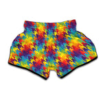 Rainbow Houndstooth Pattern Print Muay Thai Boxing Shorts